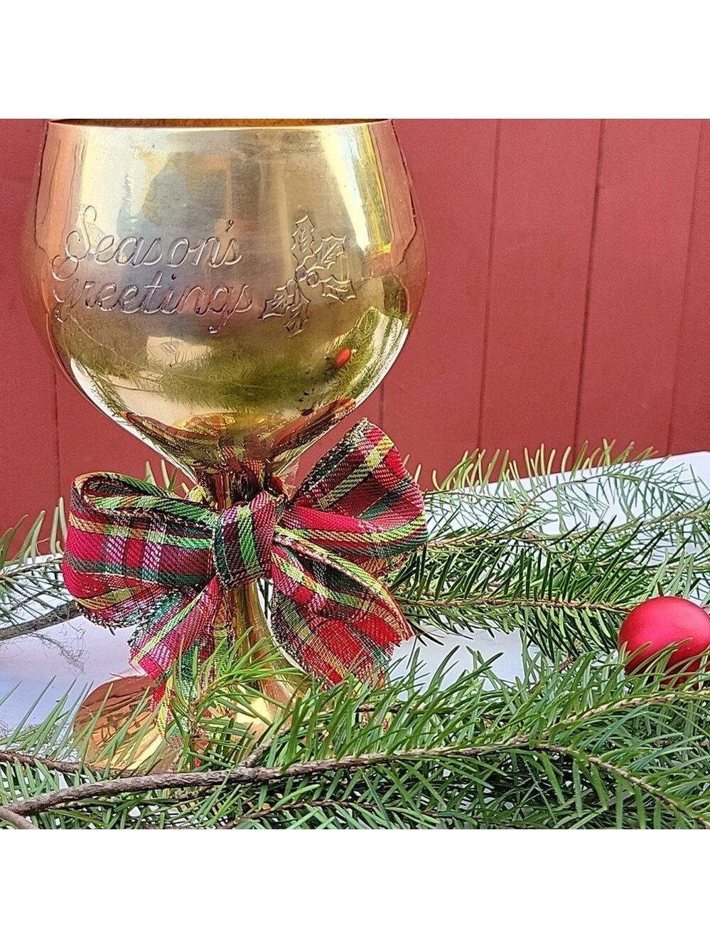 Brass Engraved "Seasons Greetings" Vintage Goblet